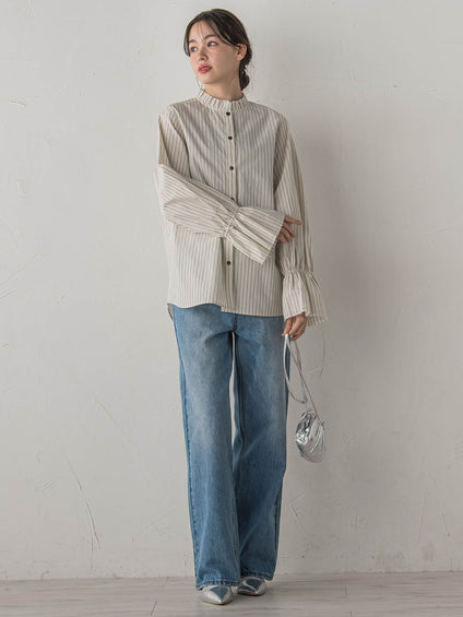 襟フリルブラウス≪洗濯機で洗える≫