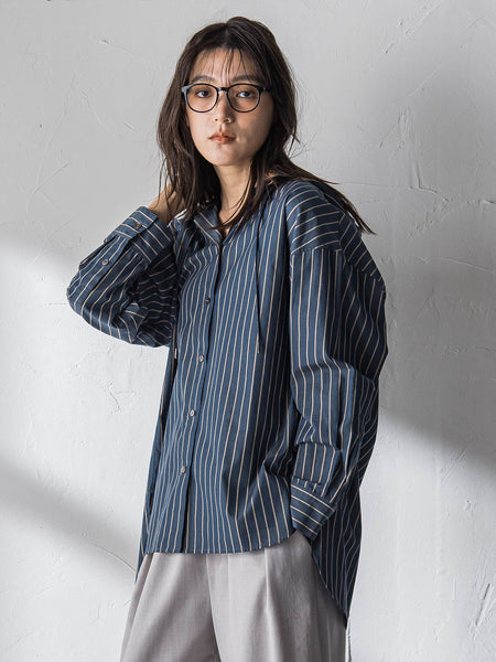 ストライプフーディオーバーシャツ≪手洗い可能≫