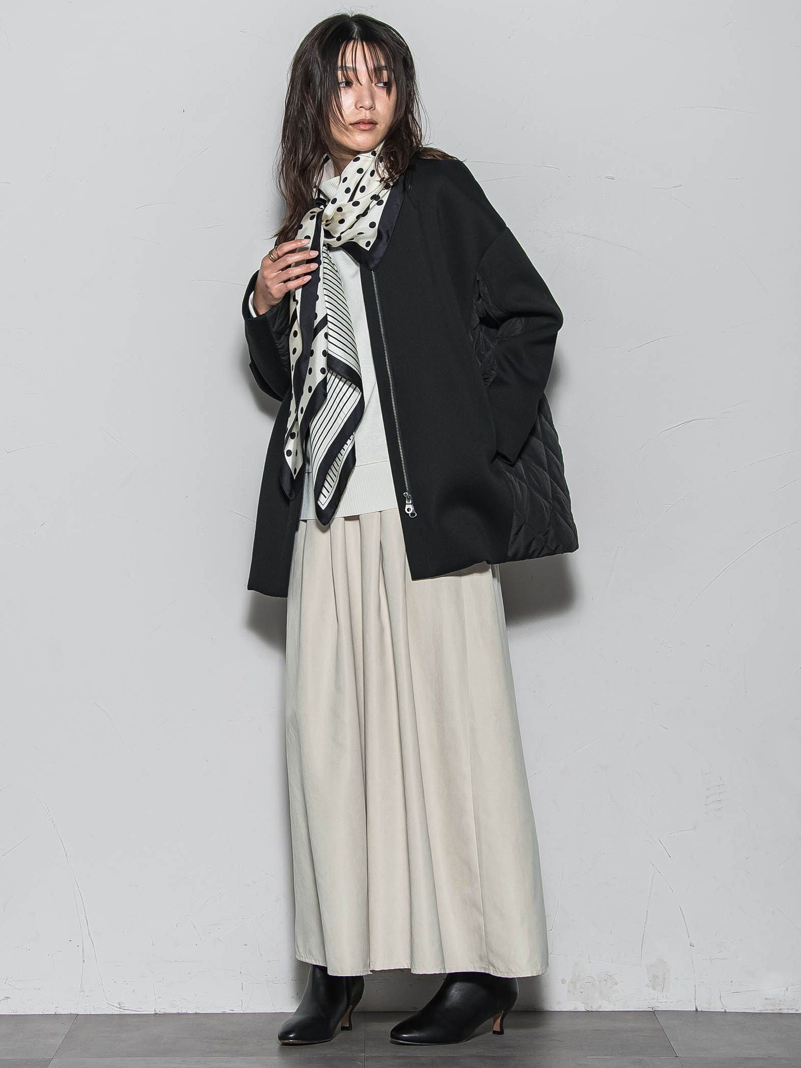 モスダンボール×中綿キルティングノーカラーコート≪手洗い可能≫