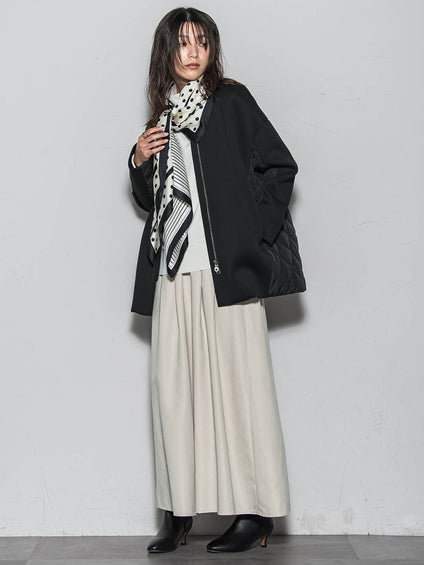 モスダンボール×中綿キルティングノーカラーコート≪手洗い可能≫