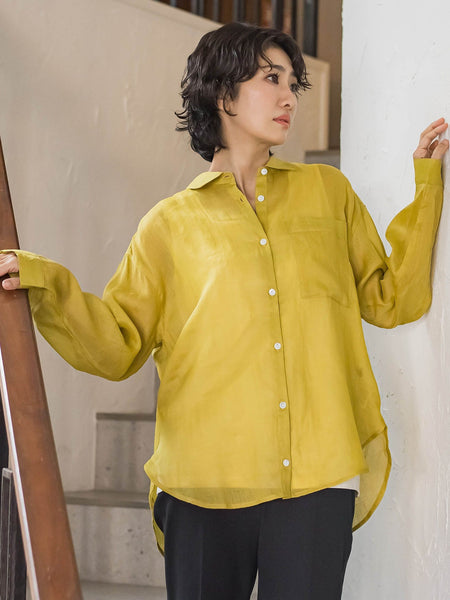 【大きいサイズ/新色追加】“洗える麻”トーンアップシャツ