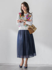 オーガンジーデニムスカート