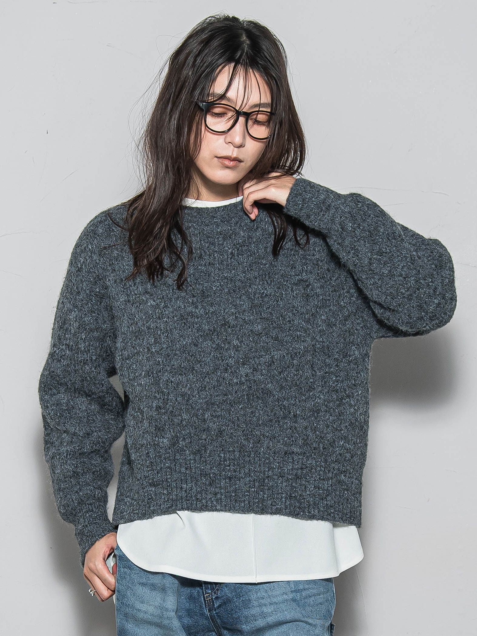 フラッフィークルーネックニット≪手洗い可能≫