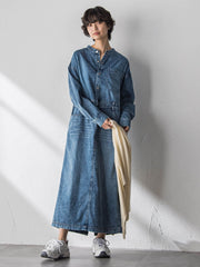 デニムバンドカラーシャツワンピース