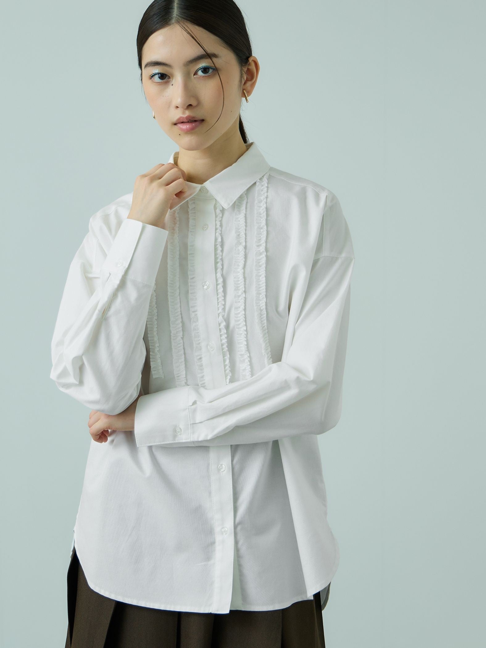 オックスミニフリルシャツ≪手洗い可能≫