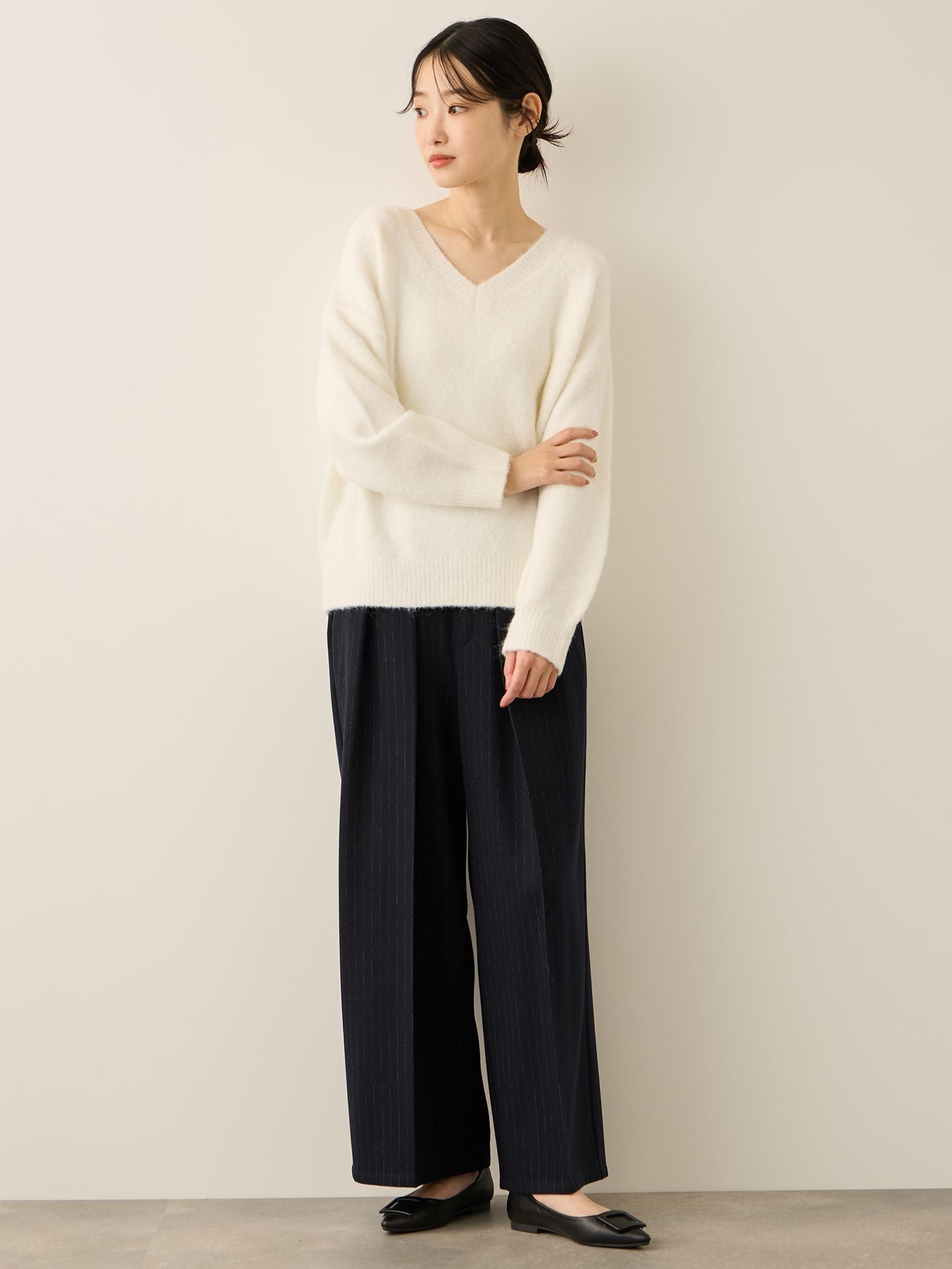 ウールライクストレッチ2タックパンツ≪手洗い可能≫