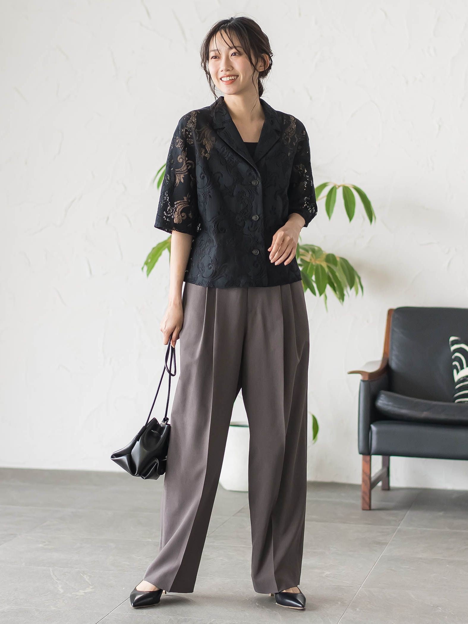 サスペンダー付き2タックパンツ