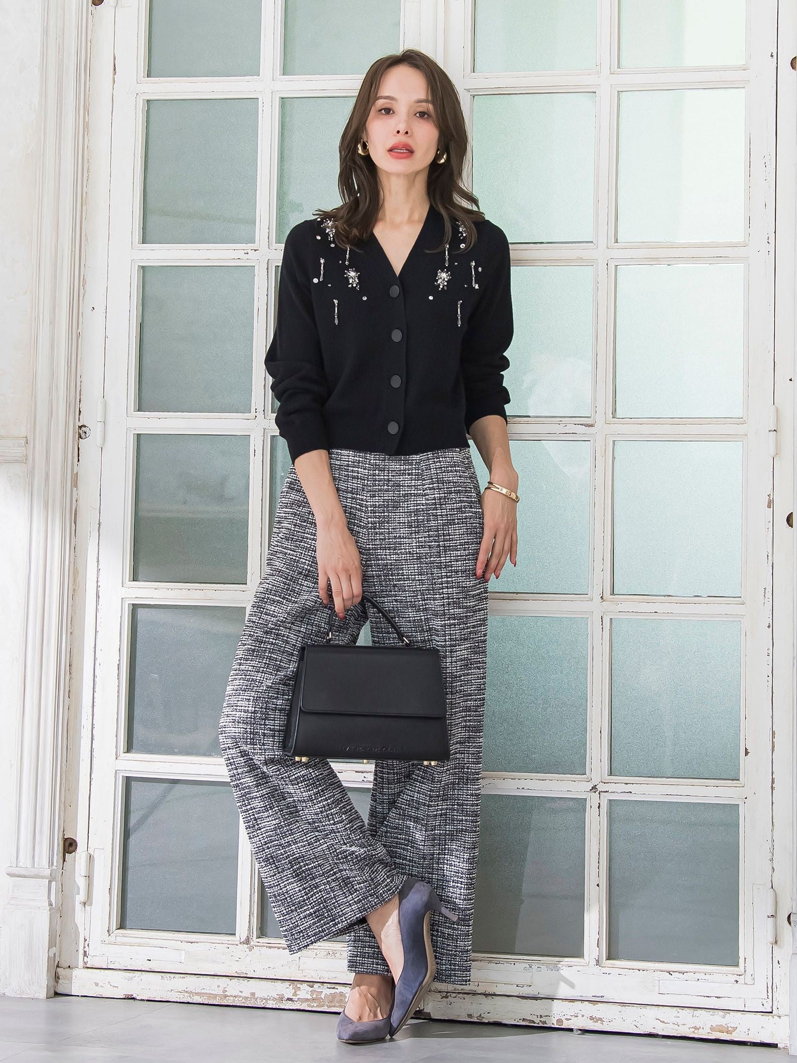 ツイードラメワイドパンツ