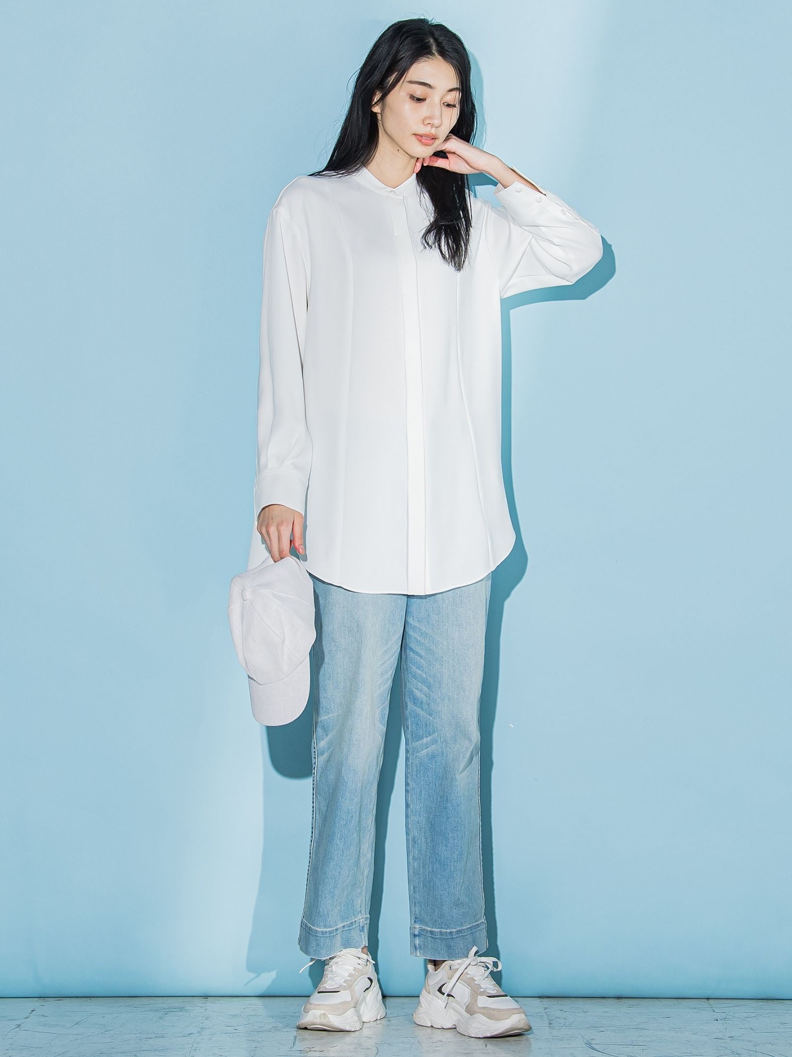 ダブルクロス2WAYロングシャツブラウス≪洗濯機で洗える/セットアップ対応≫