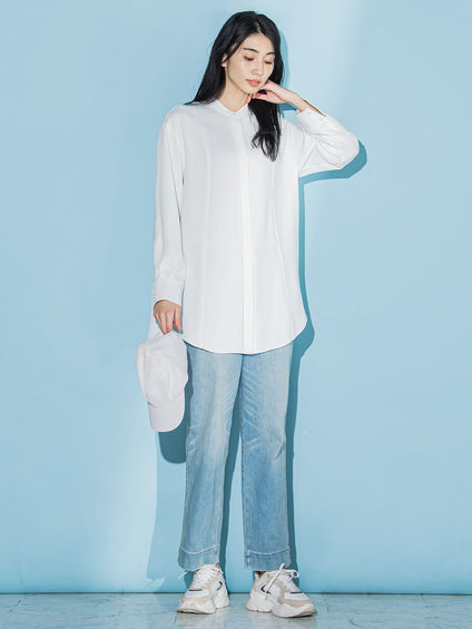 ダブルクロス2WAYロングシャツブラウス≪洗濯機で洗える/セットアップ対応≫