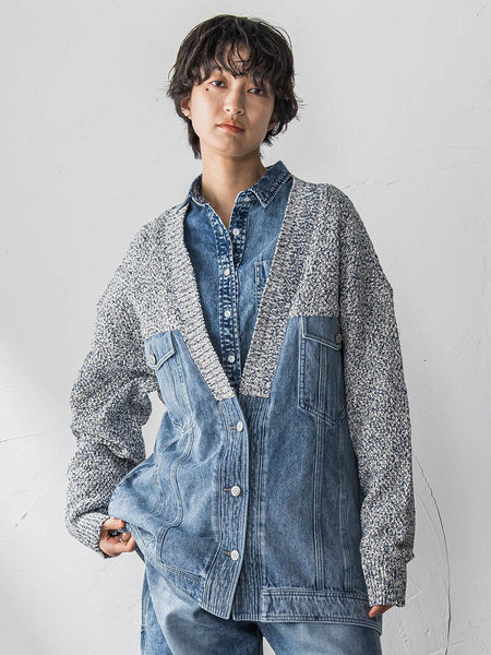 デニムドッキングニットカーディガン≪洗濯機で洗える≫