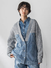 デニムドッキングニットカーディガン≪洗濯機で洗える≫