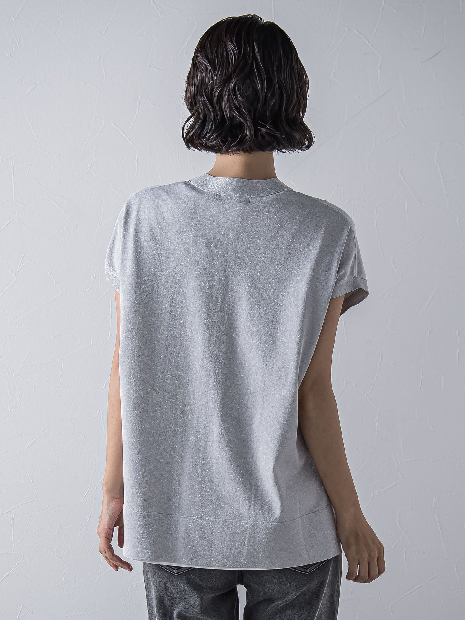 【大きいサイズ】”一枚でもレイヤードにも”ラメニットジレ≪手洗い可能≫