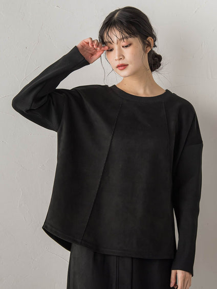 スエード×リブ変形切替えプルオーバー≪手洗い可能≫