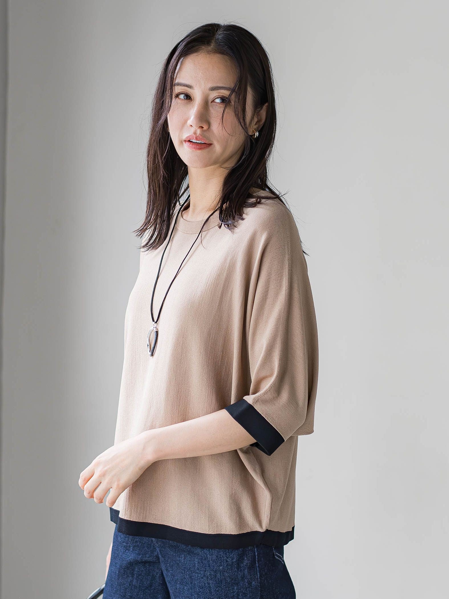 【skinea】≪着るスキンケア≫ドルマンスリーブ五分袖ニット