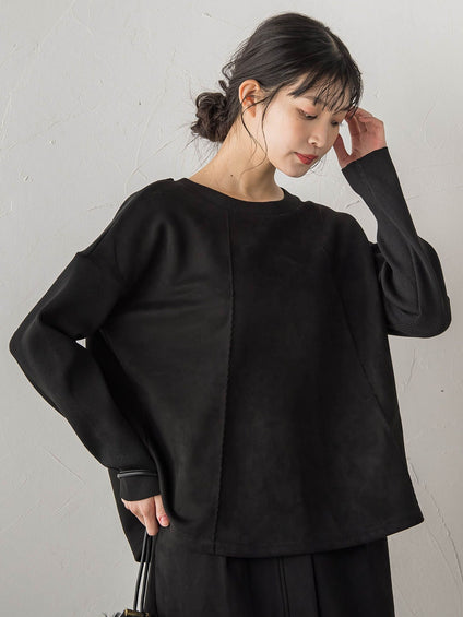 スエード×リブ変形切替えプルオーバー≪手洗い可能≫