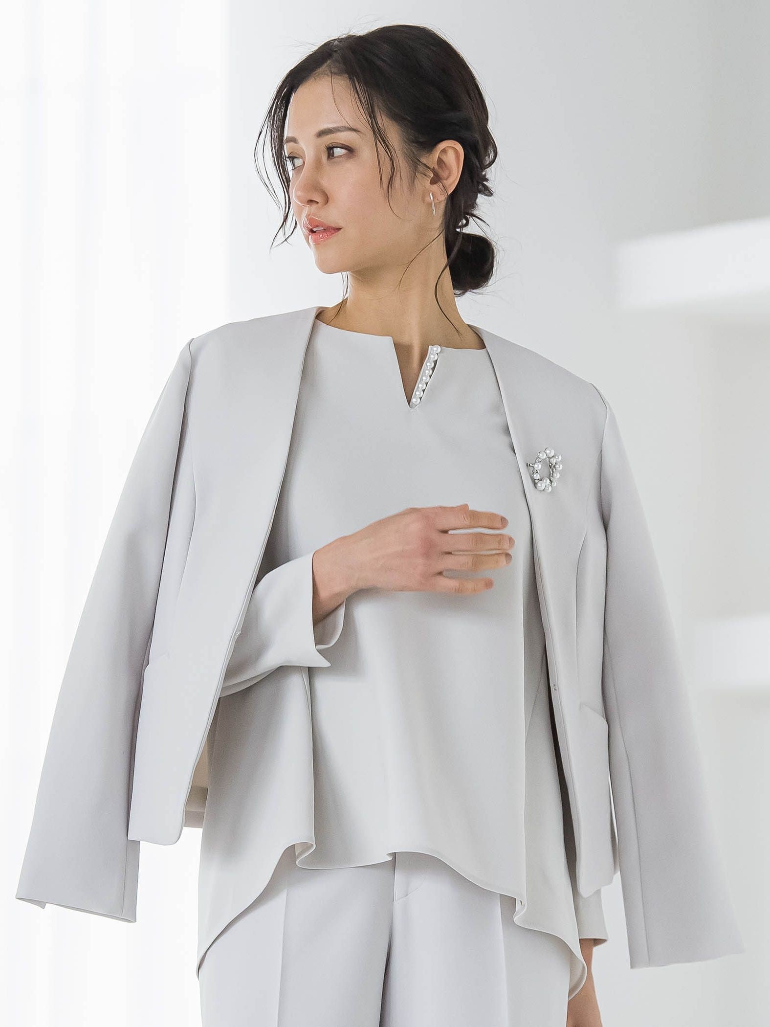 トリクシオンノーカラージャケット≪セットアップ対応/手洗い可能≫