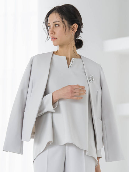 トリクシオンノーカラージャケット≪セットアップ対応/手洗い可能≫