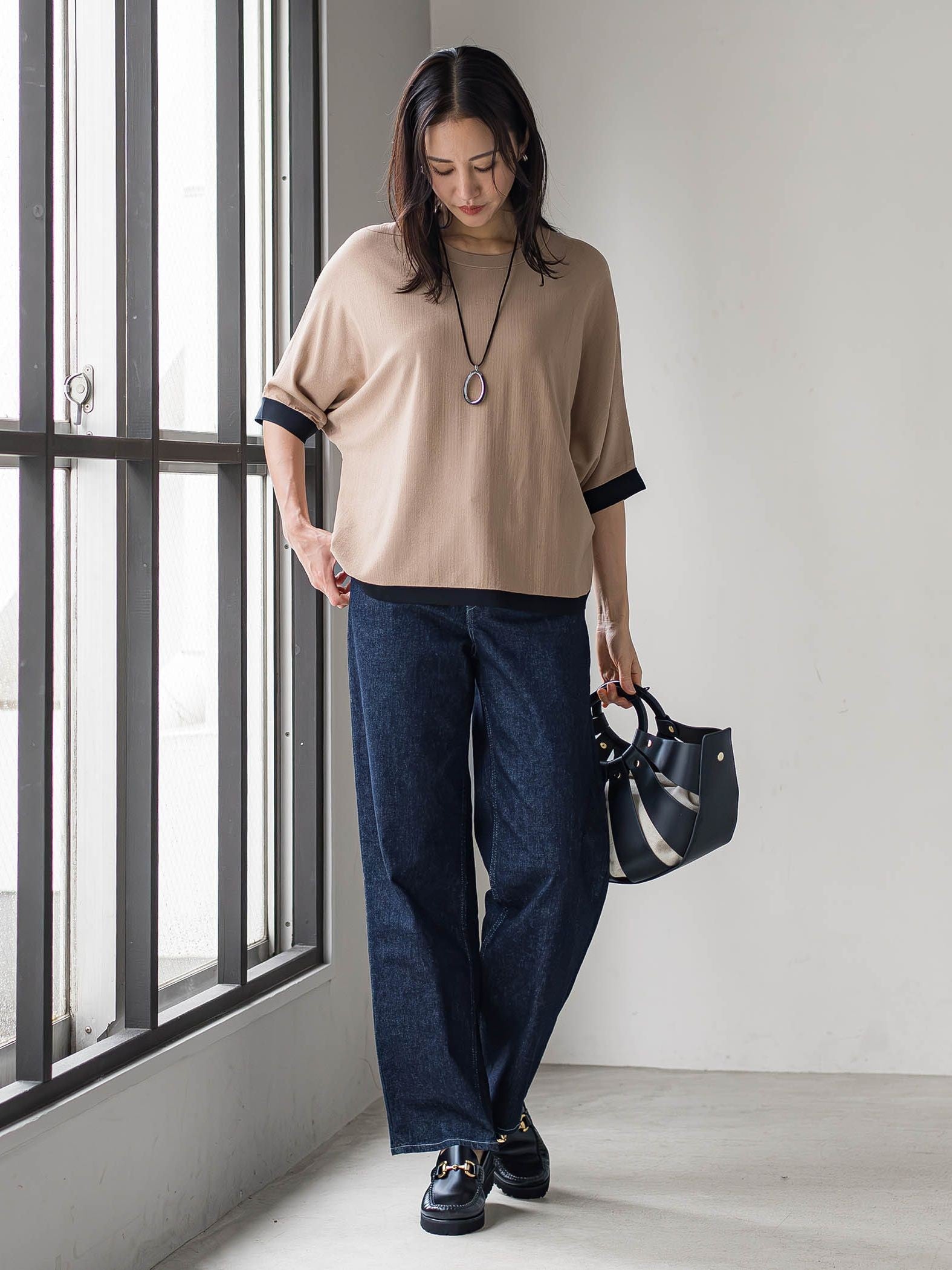 【skinea】≪着るスキンケア≫ドルマンスリーブ五分袖ニット