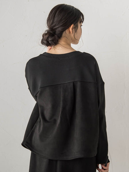 スエード×リブ変形切替えプルオーバー≪手洗い可能≫