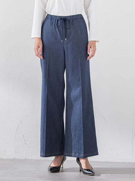【大きいサイズ】セルロースデニムワイドパンツ