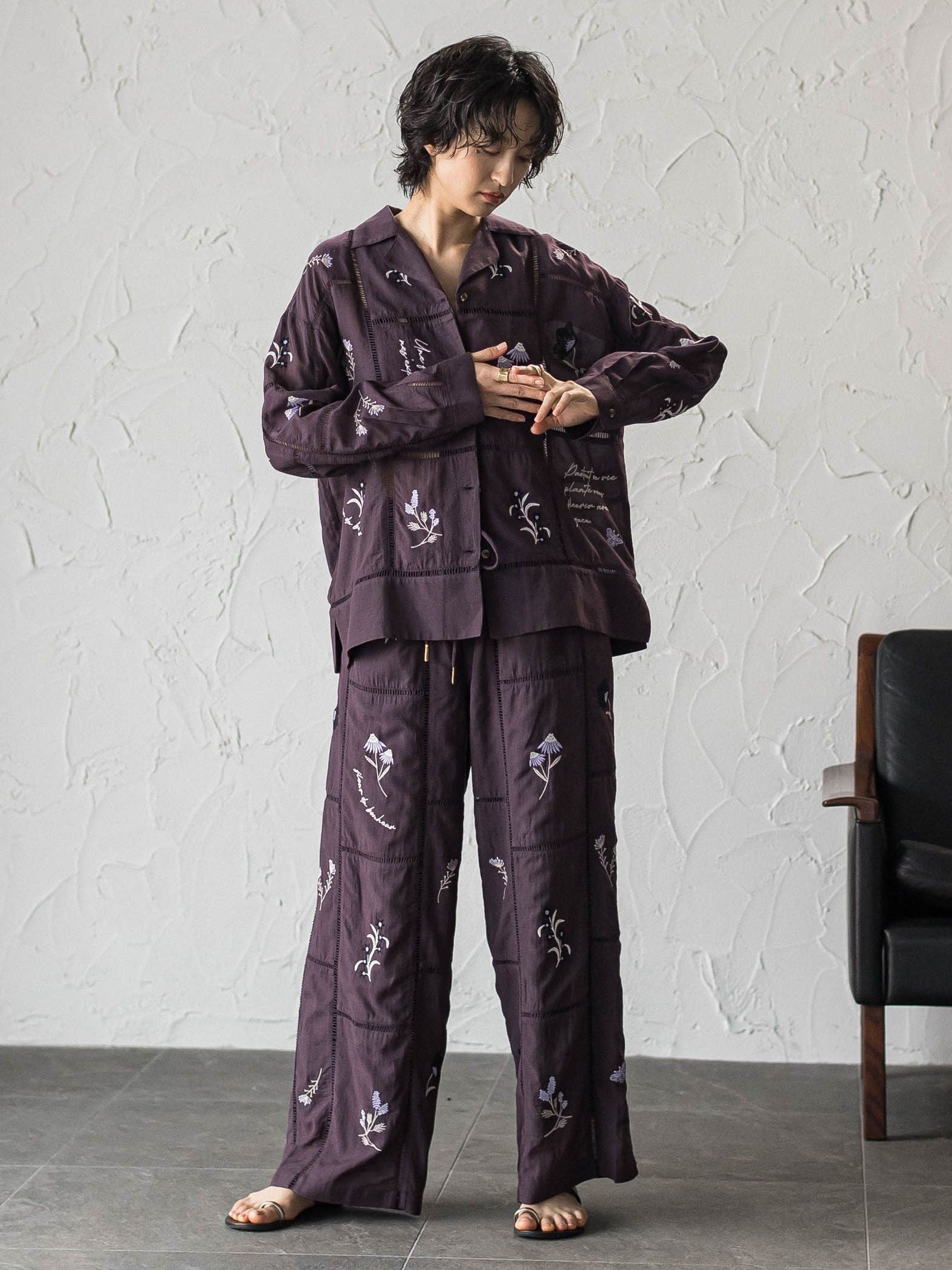 【40周年限定】パッチワーク刺繍オープンカラーシャツ