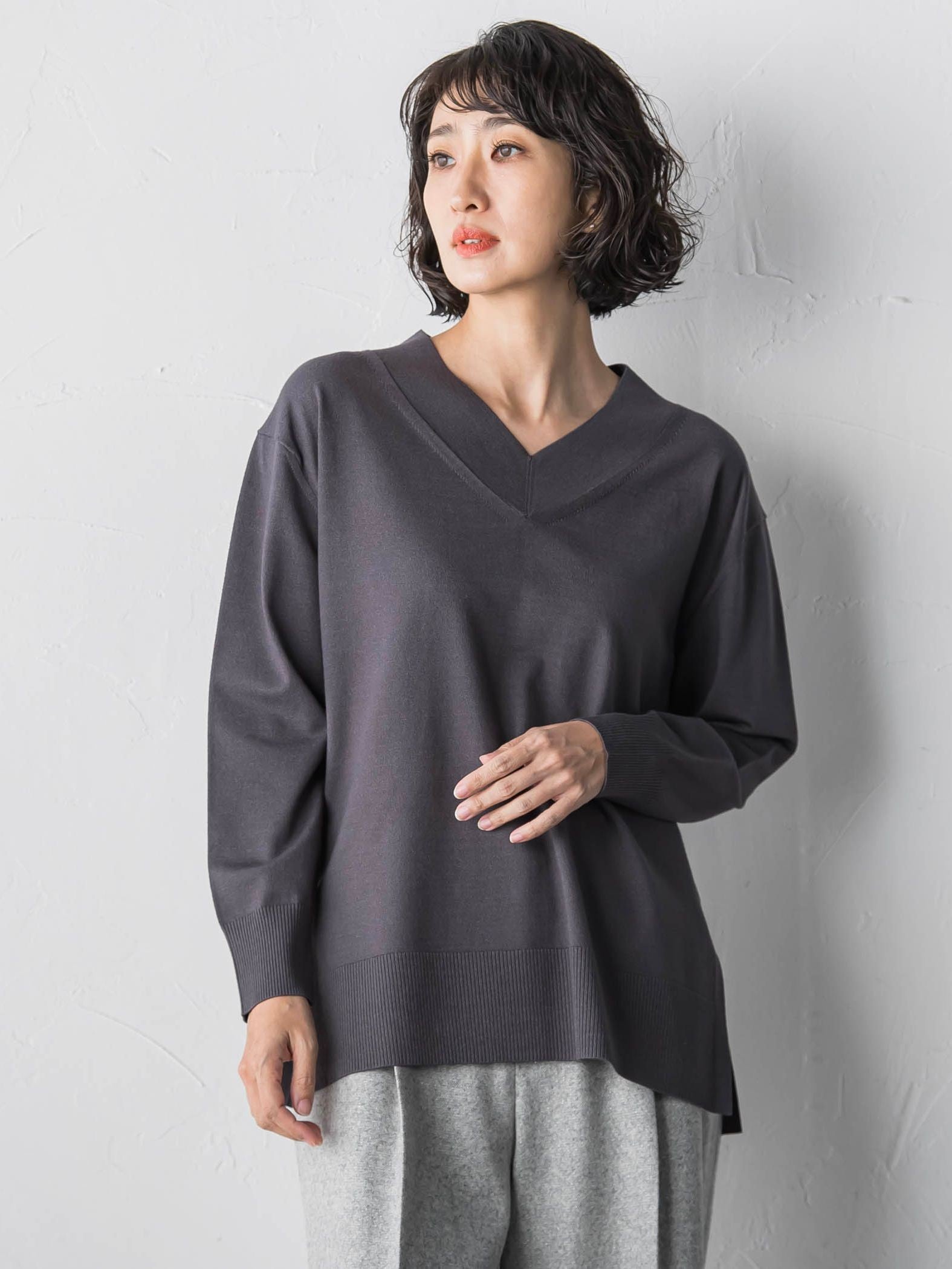 【大きいサイズ】Vネックニット≪手洗い可能≫