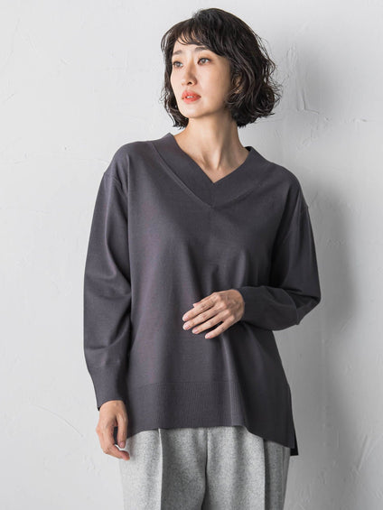 【大きいサイズ】Vネックニット≪手洗い可能≫