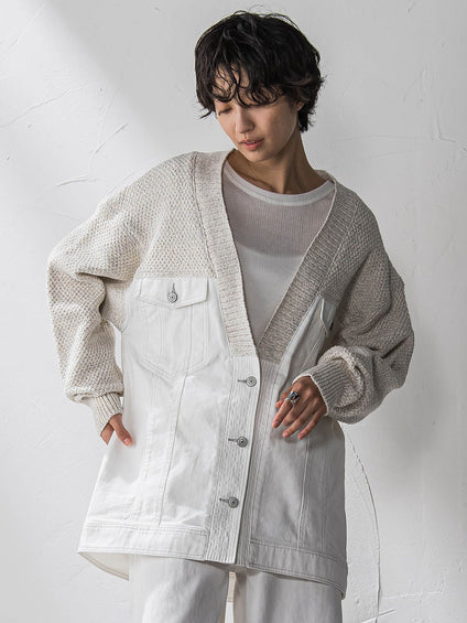 デニムドッキングニットカーディガン≪洗濯機で洗える≫