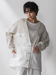 デニムドッキングニットカーディガン≪洗濯機で洗える≫