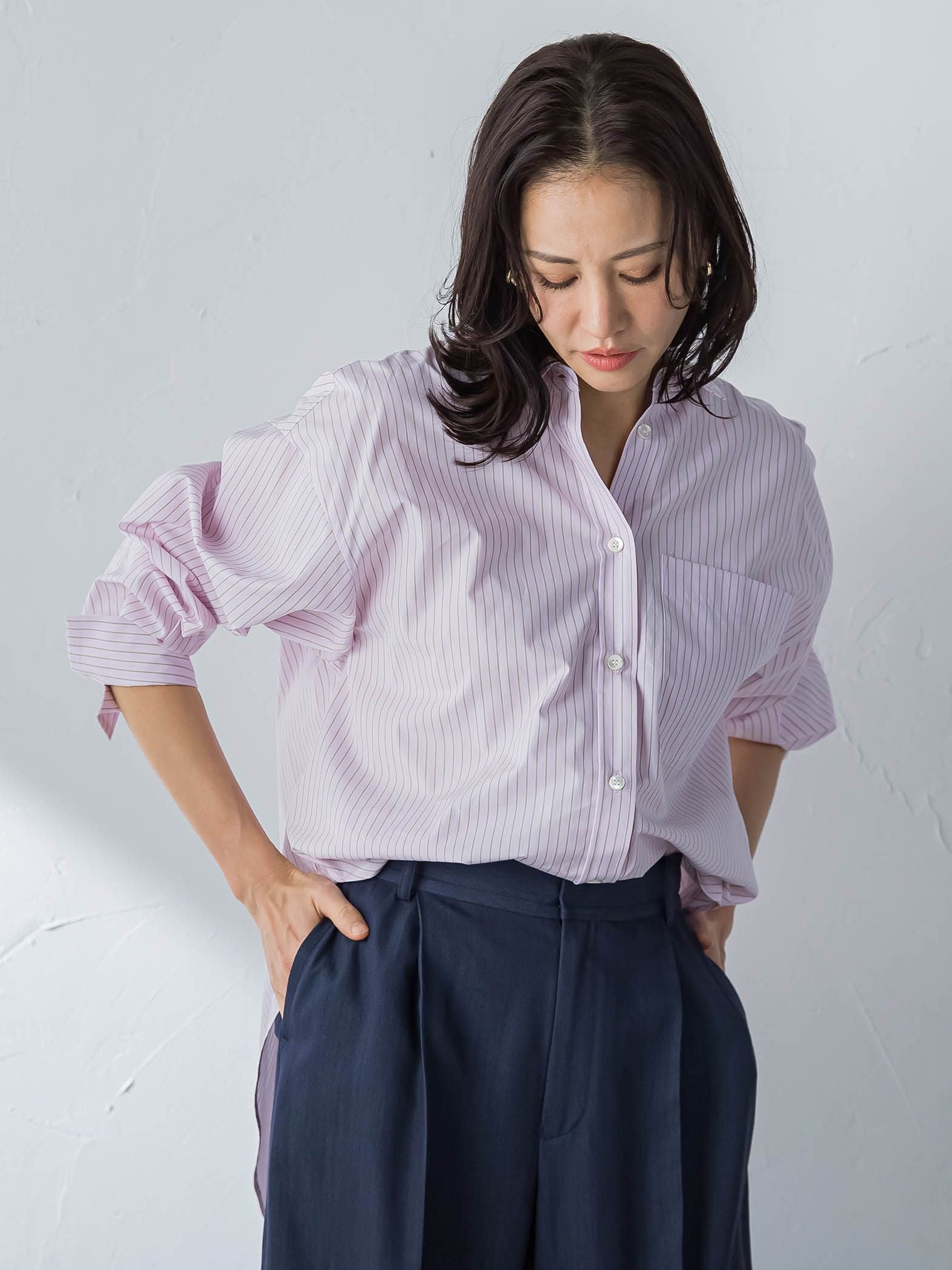 コットンポプリン2WAYストライプシャツ