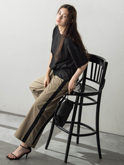 裾リブ前後異素材プルオーバー≪手洗い可能≫