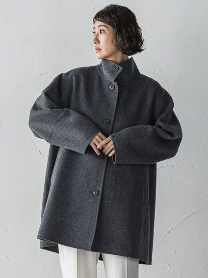 スタンドカラーウールリバーコート