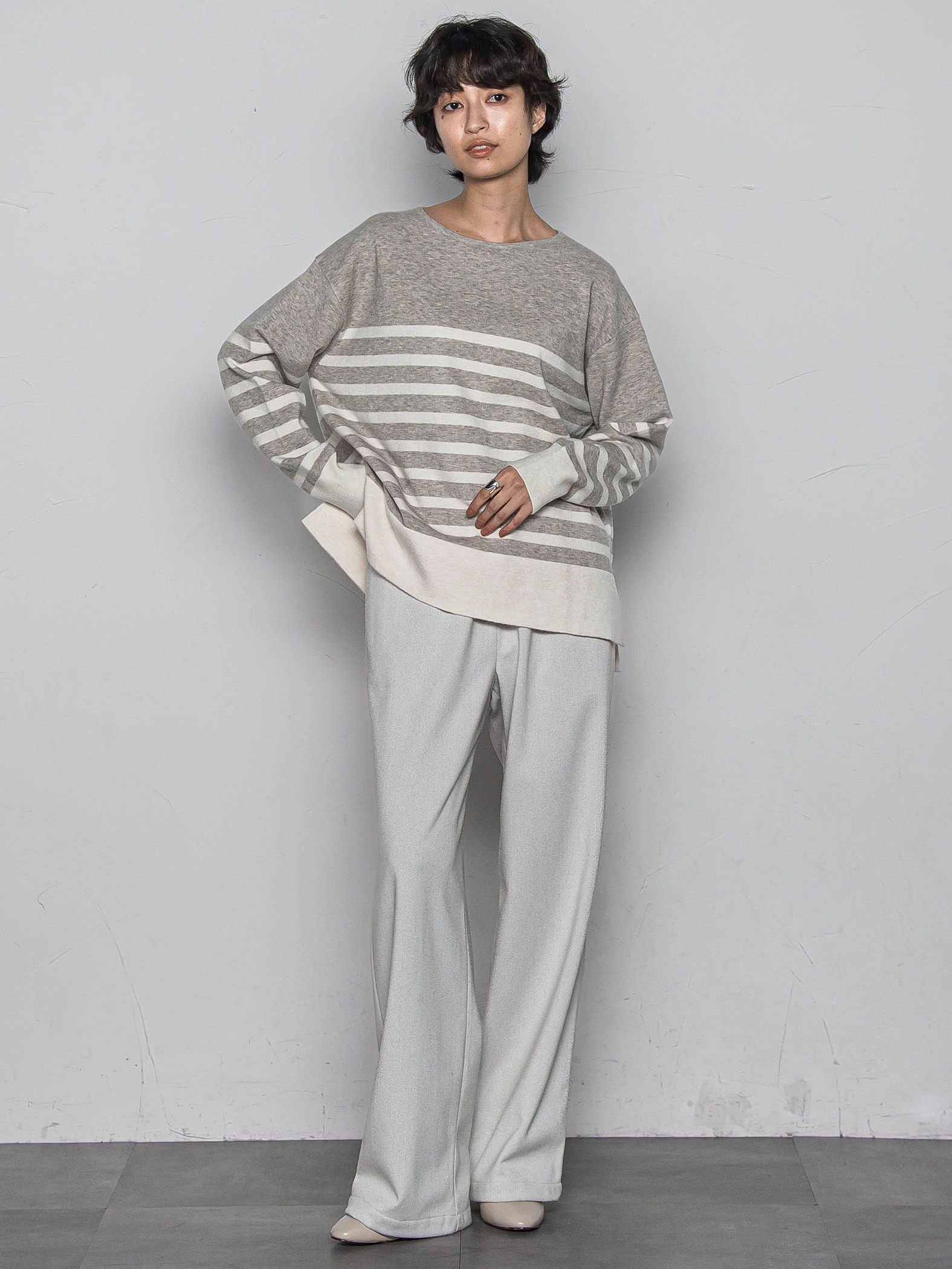 【ふわもち】ボーダーニット≪洗濯機で洗える≫