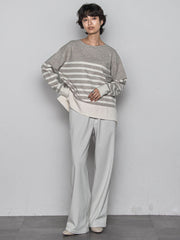 【ふわもち】ボーダーニット≪洗濯機で洗える≫