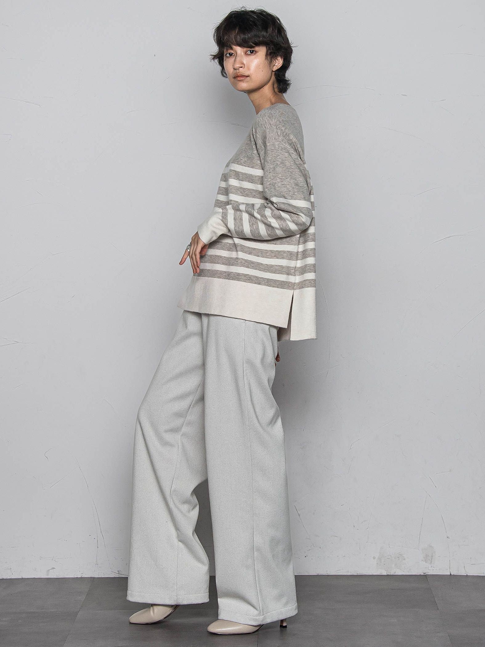 【ふわもち】ボーダーニット≪洗濯機で洗える≫