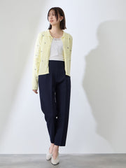 フラワー刺繍ポロニットトップス