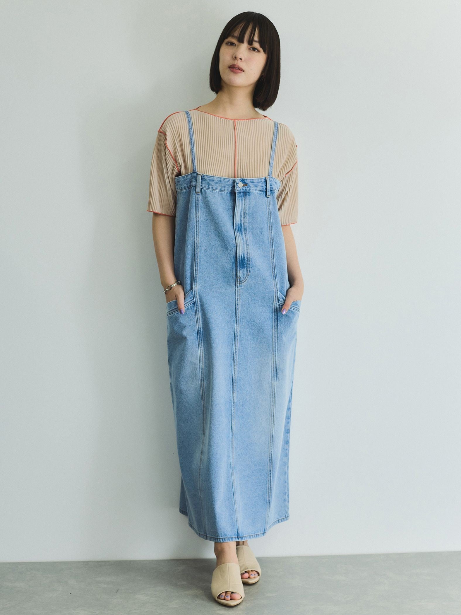 メロー配色プリーツカットトップス≪手洗い可能≫