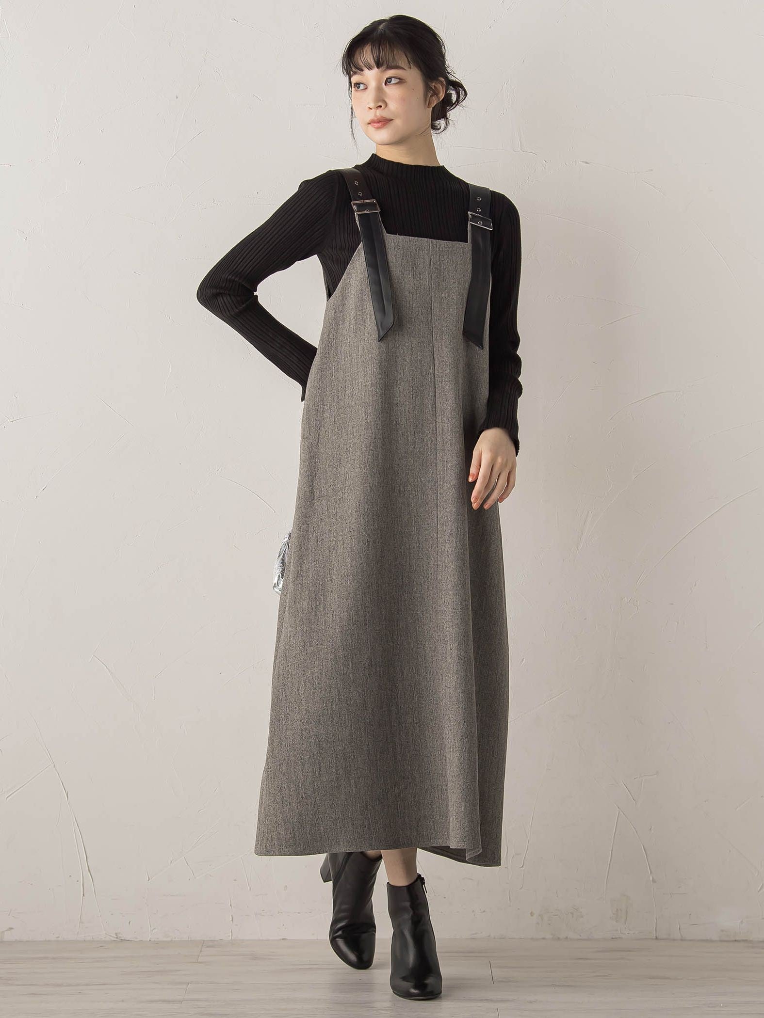 ミックスツイード×レザーライクジャンスカ≪洗濯機で洗える≫