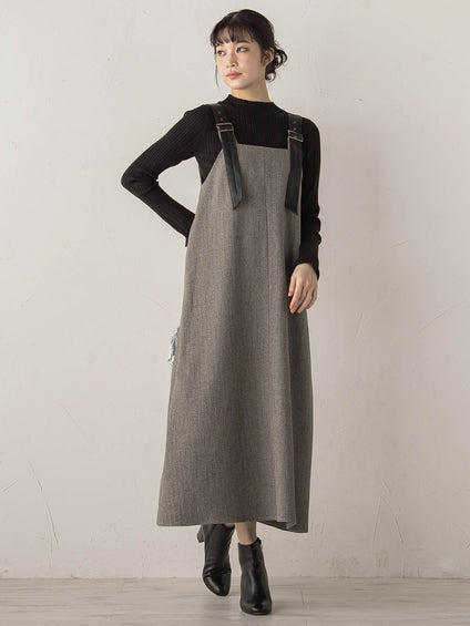 ミックスツイード×レザーライクジャンスカ≪洗濯機で洗える≫