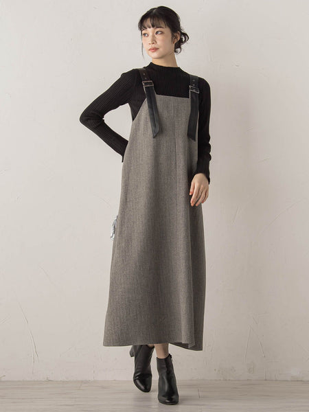 ミックスツイード×レザーライクジャンスカ≪洗濯機で洗える≫