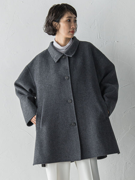 【大きいサイズ】スタンドカラーウールリバーコート