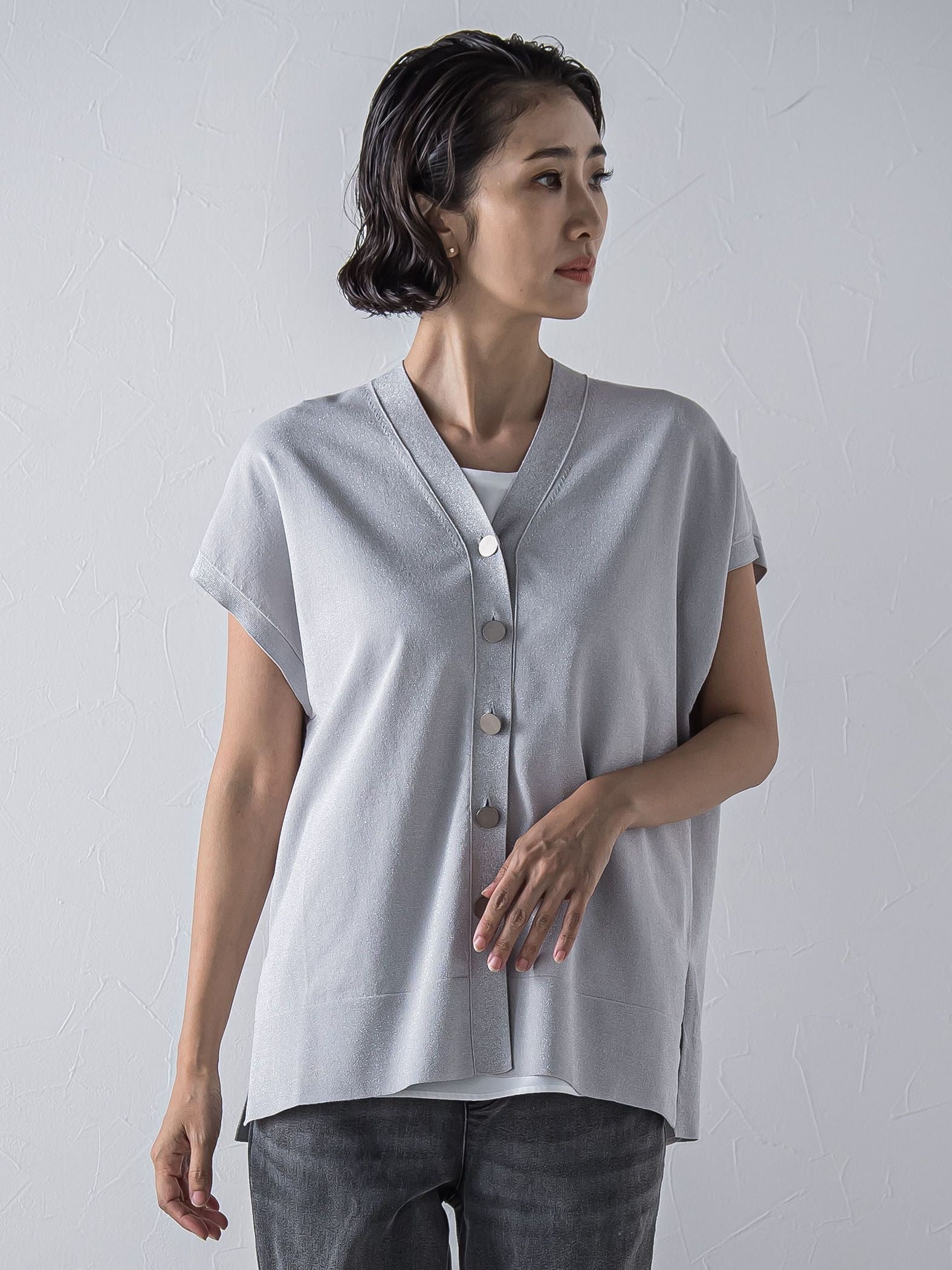 ”一枚でもレイヤードにも”ラメニットジレ≪手洗い可能≫