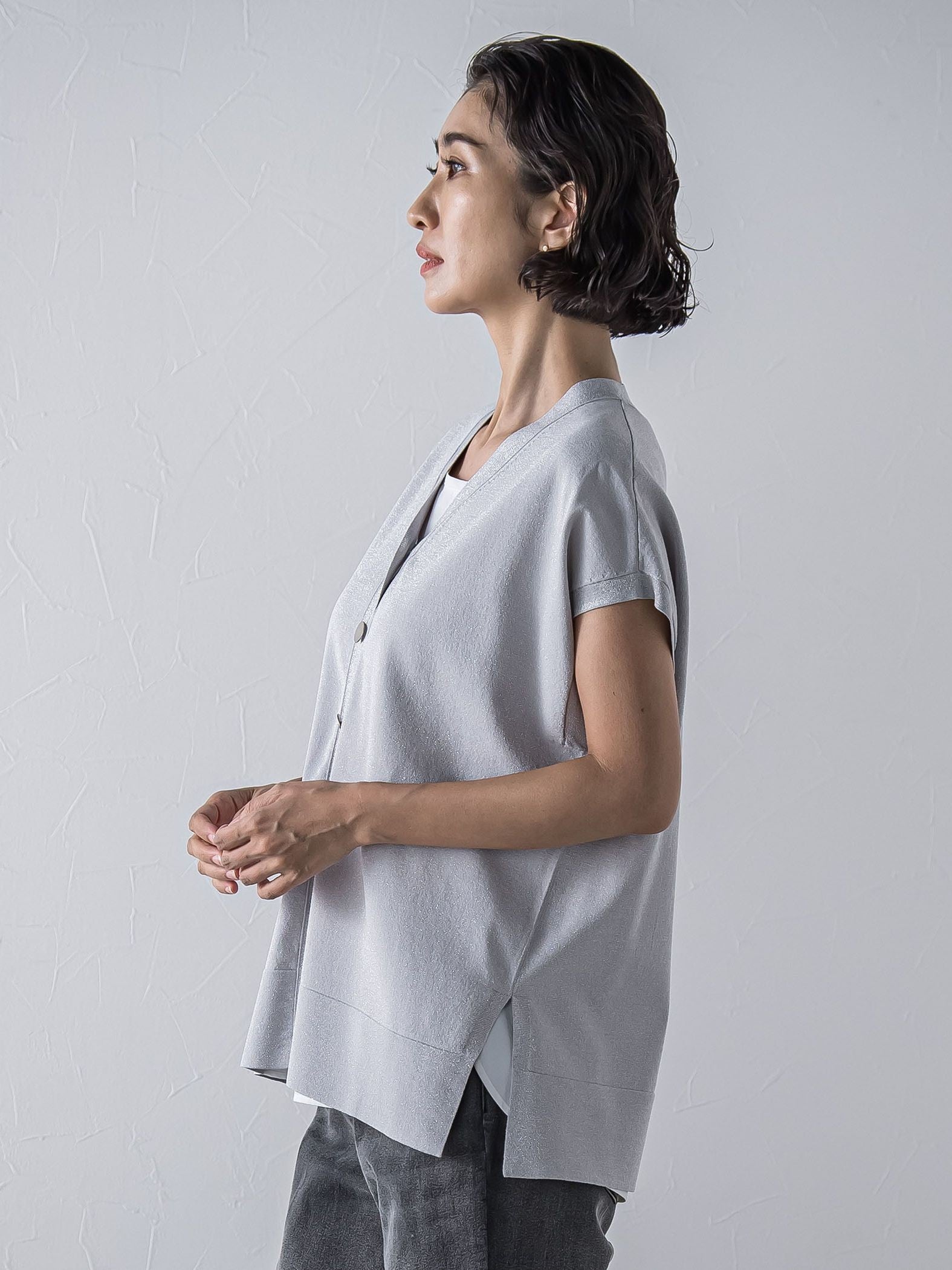 ”一枚でもレイヤードにも”ラメニットジレ≪手洗い可能≫