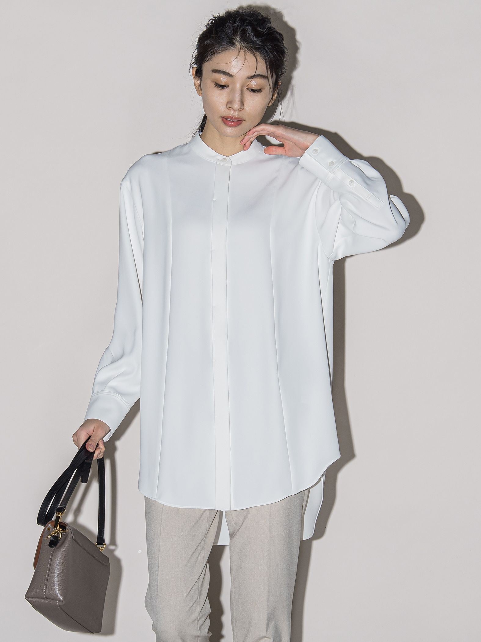 ダブルクロス2WAYロングシャツブラウス≪洗濯機で洗える/セットアップ対応≫