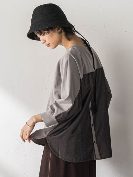 ポンチローマBACK釦ドッキングプルオーバー