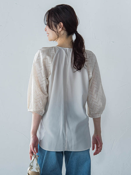 【WEB限定】ローンレース切り替えブラウス