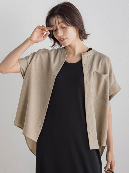 【WEB限定】麻調バックヨークテープ切替えブラウス≪洗濯機で洗える≫