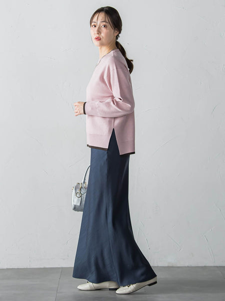 配色クルーネックニット≪洗える≫