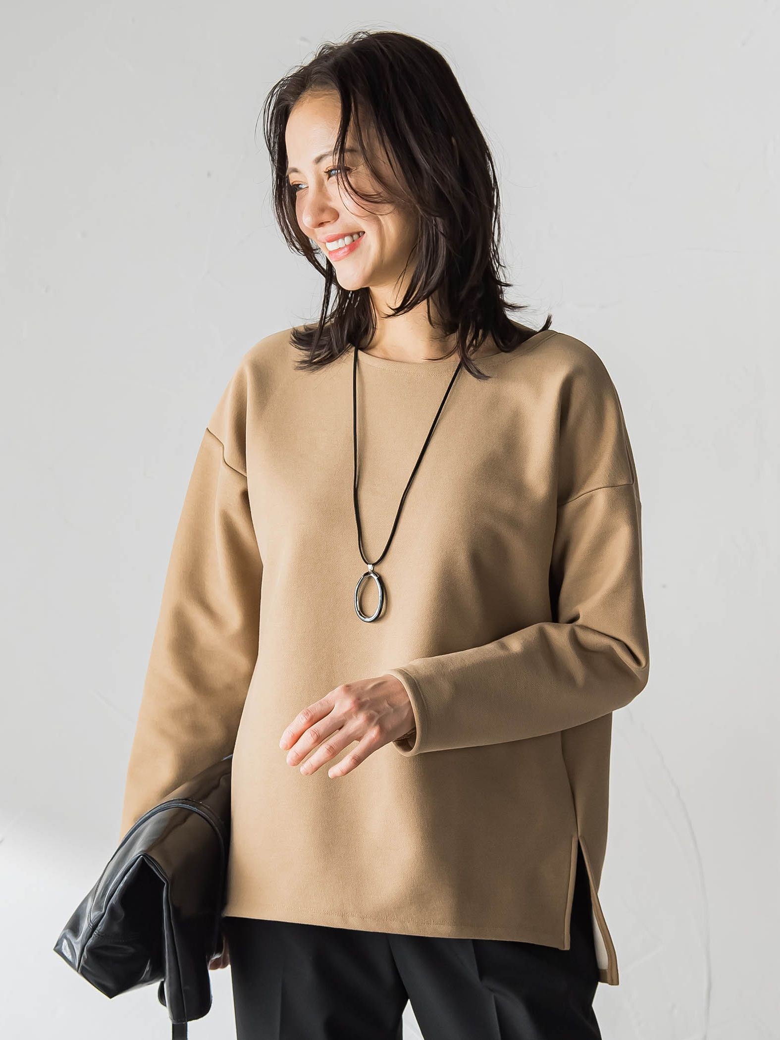 【WEB限定】裏毛布クルーネックプルオーバー≪毛玉防止・ストレッチ≫